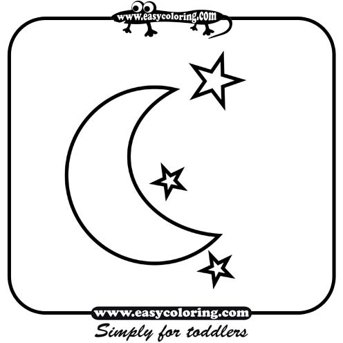 Moon and stars - Easy coloring shapes Moon and stars - Easy coloring shapes